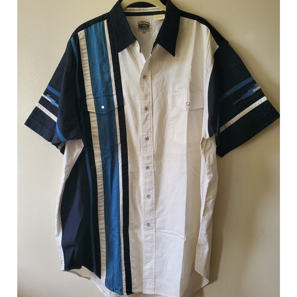VTG Cumberland Outfitters Western Aztec Pearl Snap XXL Shirt Embroidered Rodeo